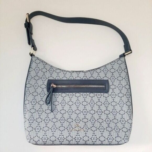NWOT NANETTE LEPORE Blue Vegan Leather Logo Pattern Hobo Purse - Picture 8 of 11